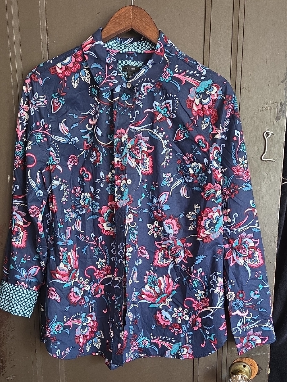 Talbots Long Sleeve COTTON shirt - Blue Floral - L - NWOT